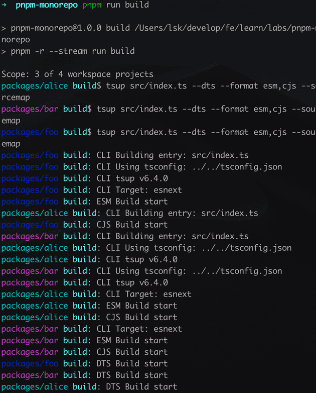pnpm -r --stream run build