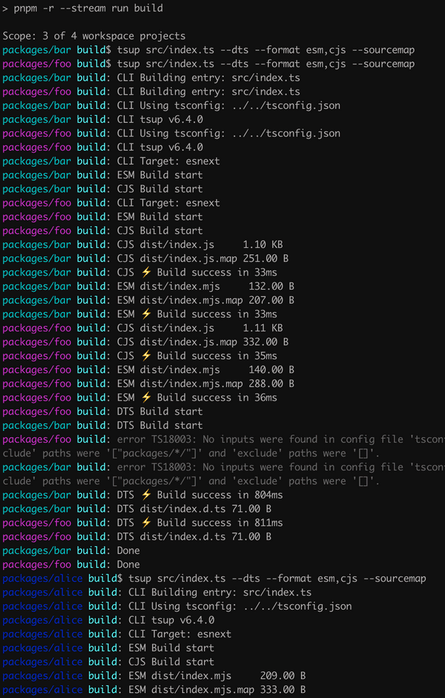 pnpm -r --stream run build